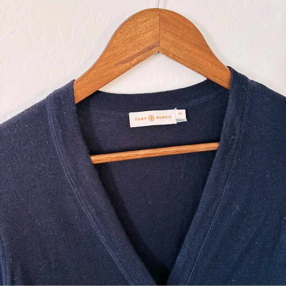 Tory Burch Navy Merino‎ Wool XS Cardigan Sweater Style 28143195